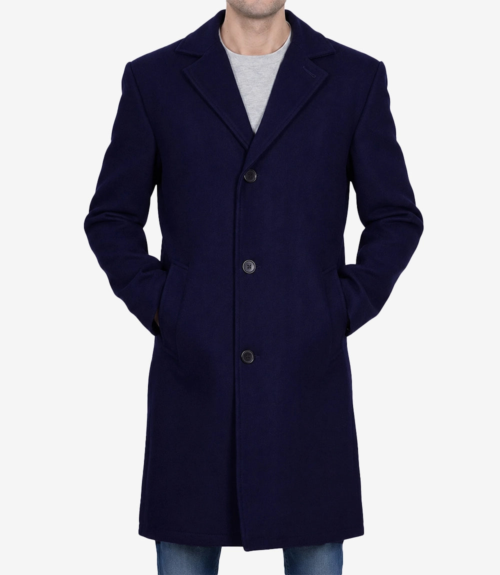 Men’s Single-Breasted Aron Blue Wool Coat – Modern Fit - Blue