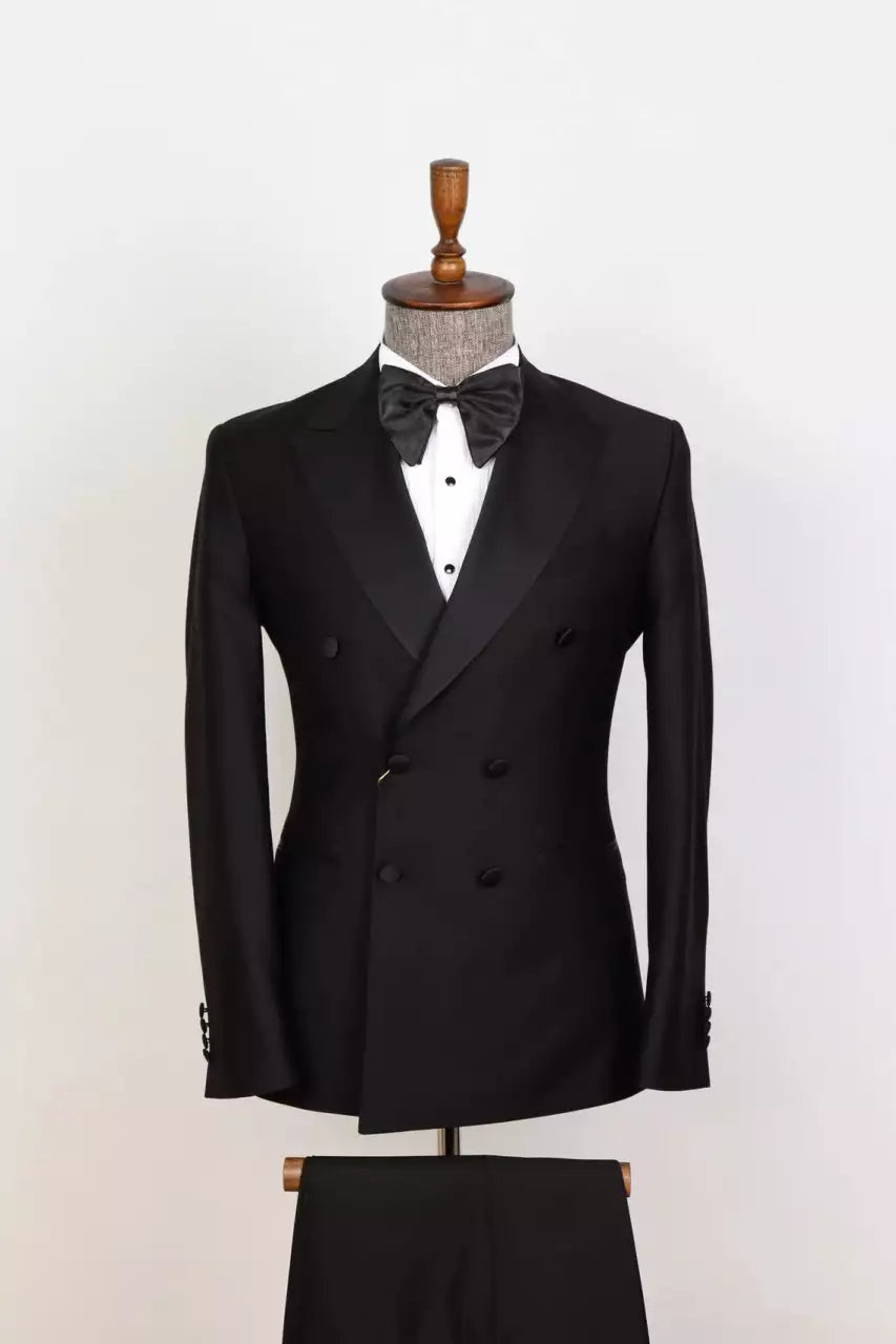 Mens Peak Lapel Double Breasted Black Tuxedo
