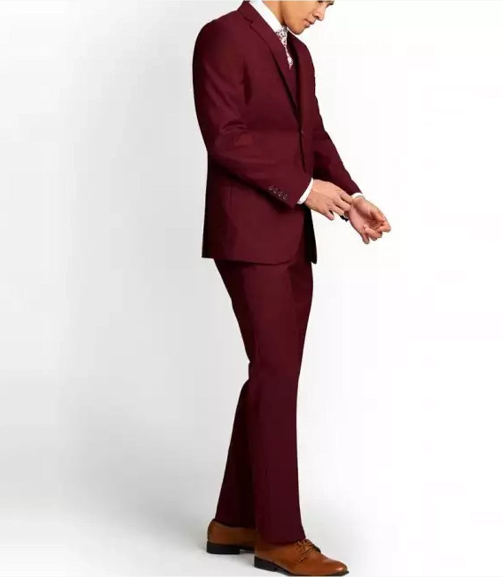 Three Piece Maroon Suit Mens
