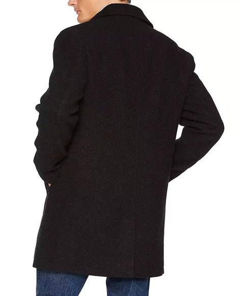 Mens Single Breasted Long Black Wool Coat