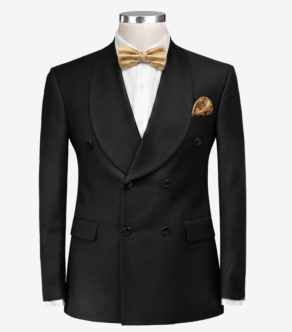 Men’s Black Double-Breasted 2 Piece Dinner Tuxedo — Shawl Lapel