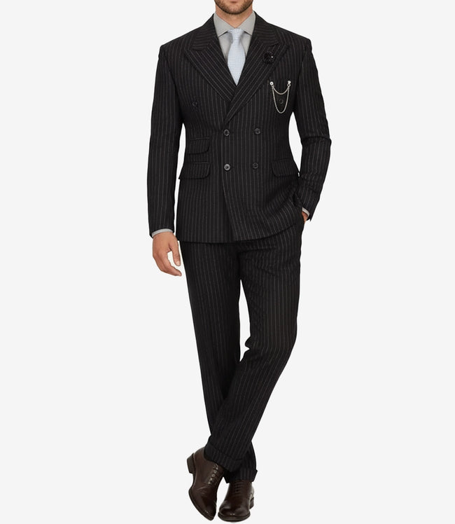 Kirby Black Pinstripe Double Breasted Two Piece Suit for Men