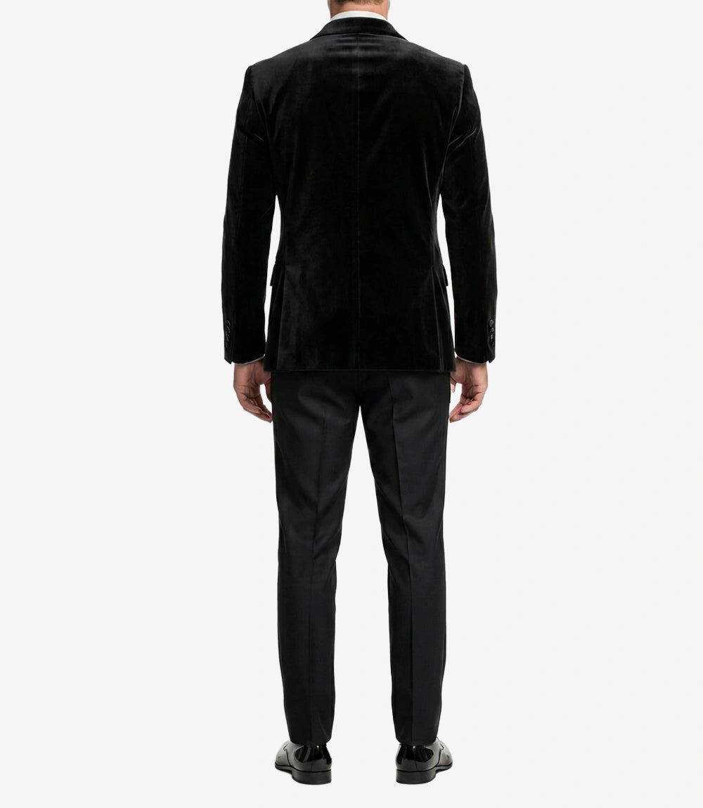 Men’s Black Velvet Double-Breasted Tuxedo Jacket — Peak Lapel
