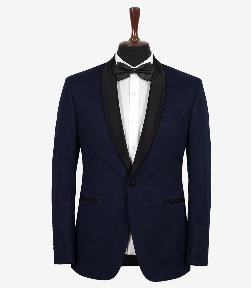 Men’s Blue Tuxedo Jacket with Black Satin Shawl Lapel