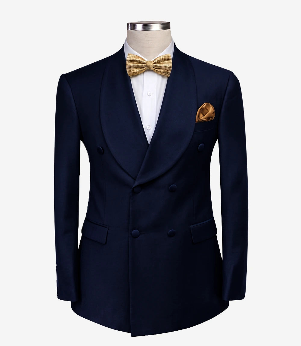 Men’s Blue Double-Breasted 2 Piece Dinner Tuxedo — Shawl Lapel