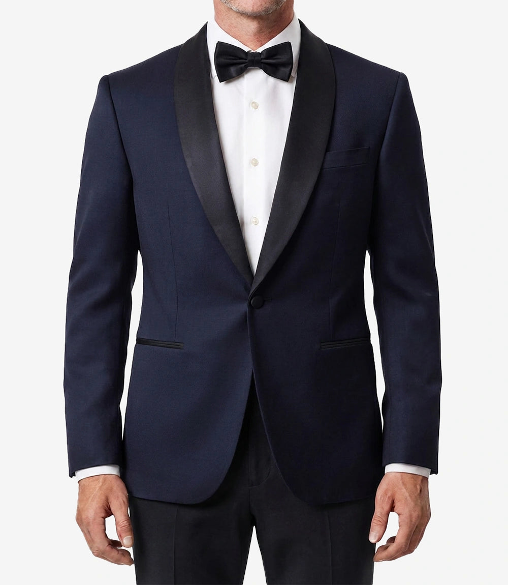Men’s Blue Tuxedo Jacket with Black Satin Shawl Lapel