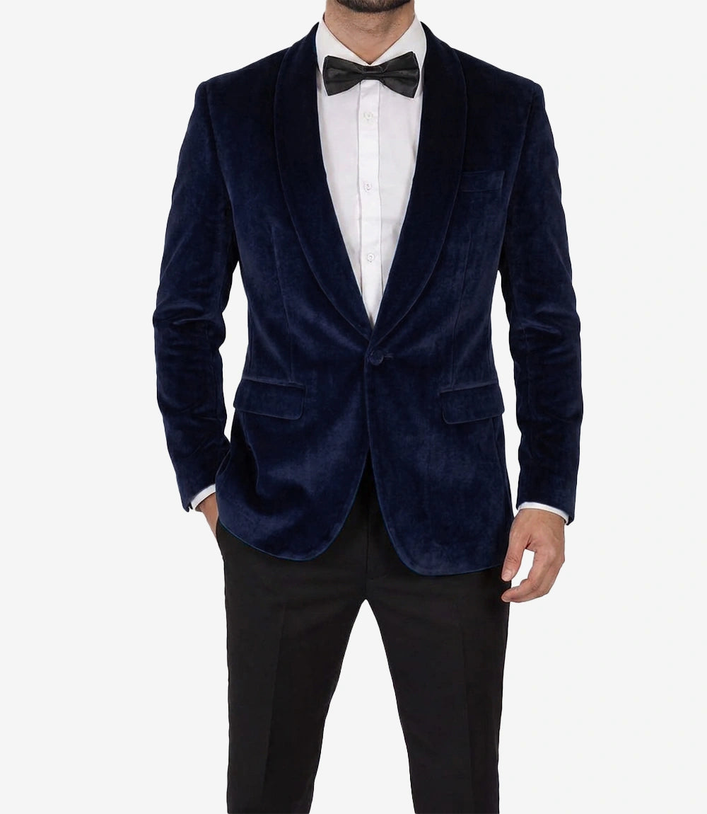 Men's Shawl Lapel Blue Premium Velvet Tuxedo Suit