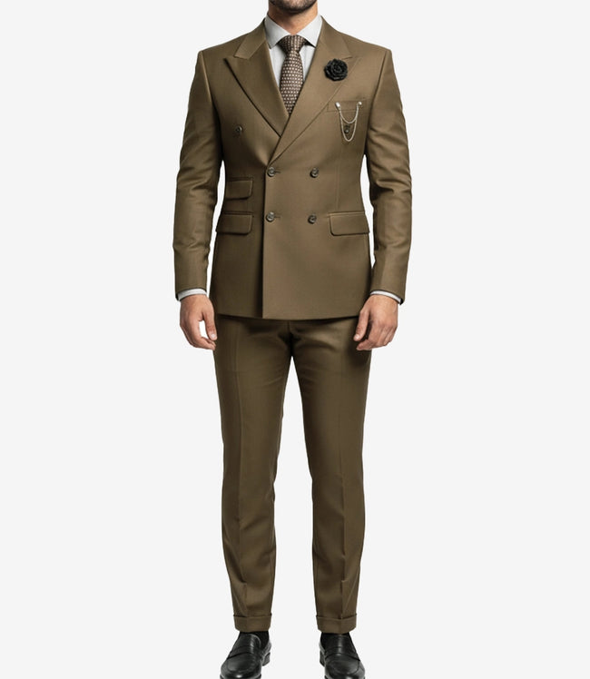 Men's Brown Peak Lapel 2-Piece Suit | Double-Breasted