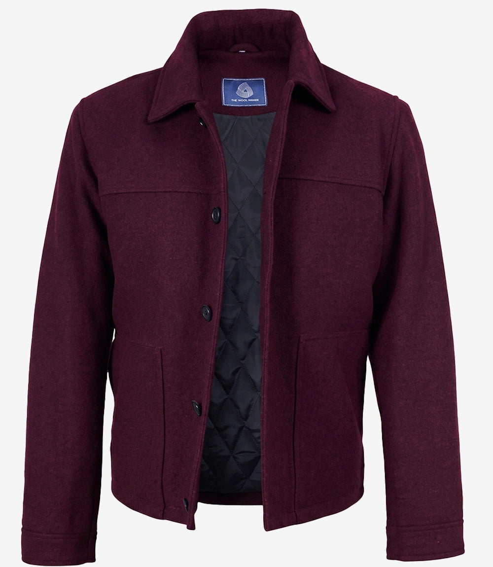 Kevin's Men's Burgundy Wool Button up Jacket - Burgundy