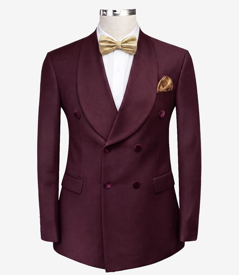 Men’s Burgundy Double-Breasted 2 Piece Dinner Tuxedo — Shawl Lapel