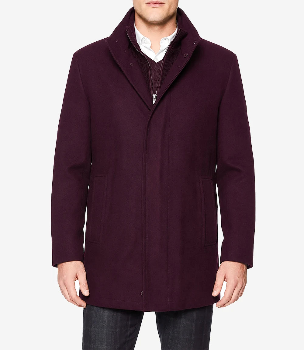 Rafferty Men’s Burgundy Wool Car Coat – Modern Fit - Burgundy
