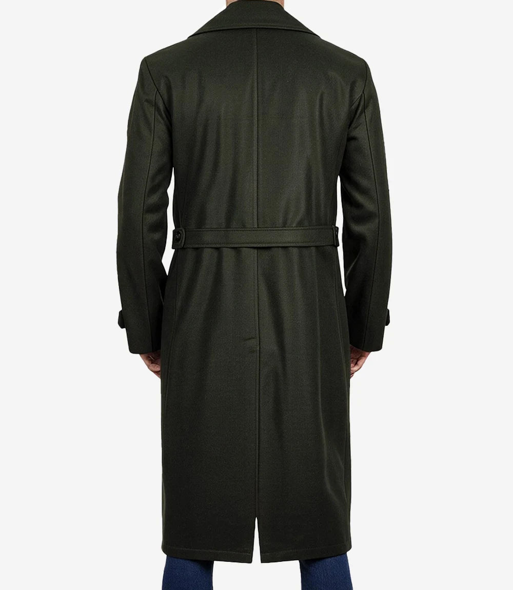 Kenney Men’s Double-Breasted Olive Green Wool Coat - Olive Green - view 3
