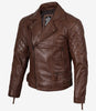 Men's Asymmetrical Cognac Biker Style Leather Jacket
