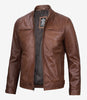 Mens Tall Cognac Leather Biker Style Jacket