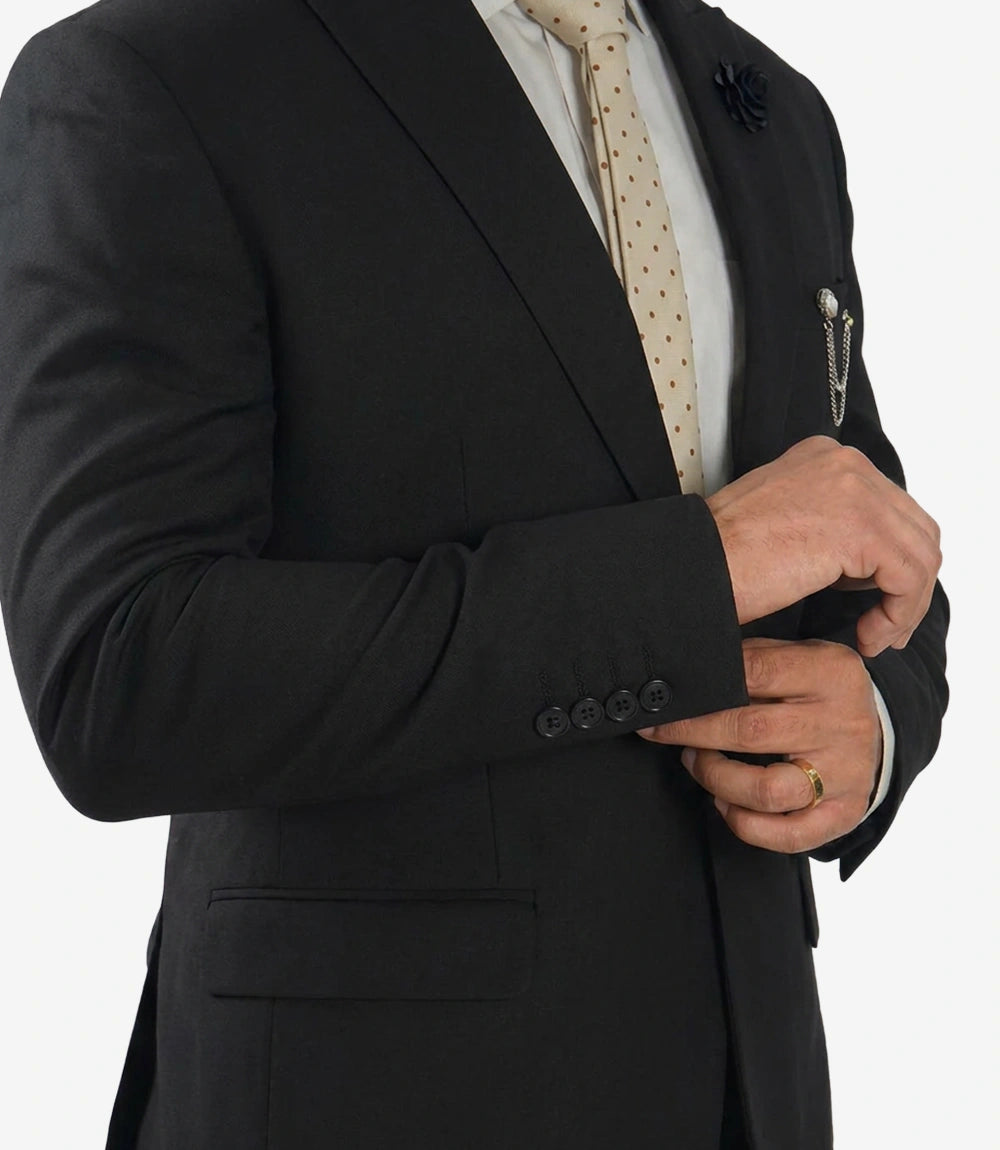Morgan Slim Fit Peak Lapel 3-Piece Black Men’s Suit