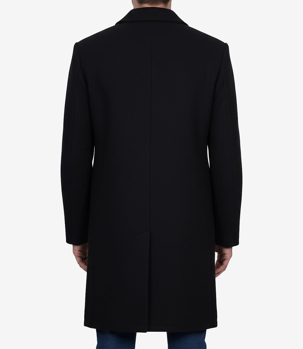 Men's Single-Breasted Black Wool Coat – Modern Fit