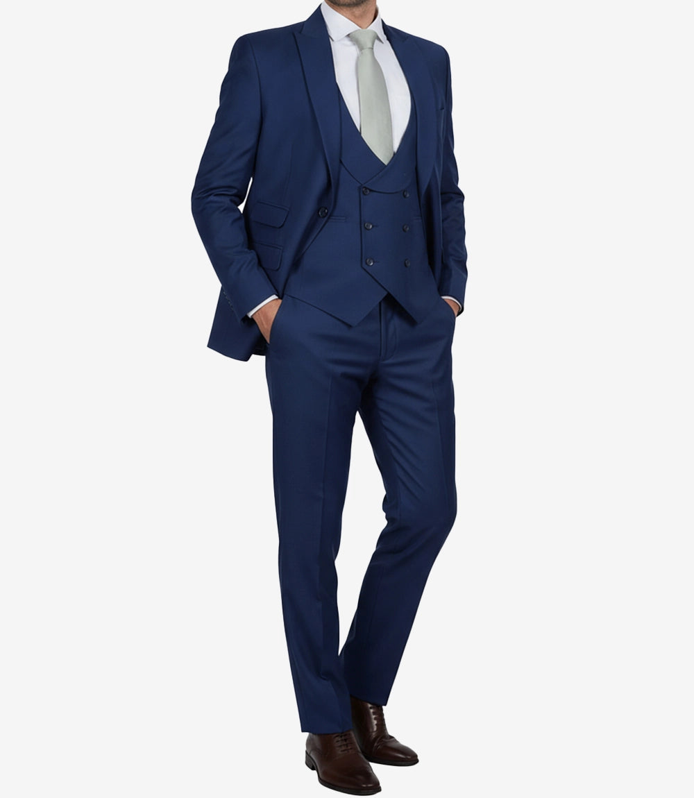 Vollmer Men's Blue 3-Piece Wedding Suit – Peak Lapel