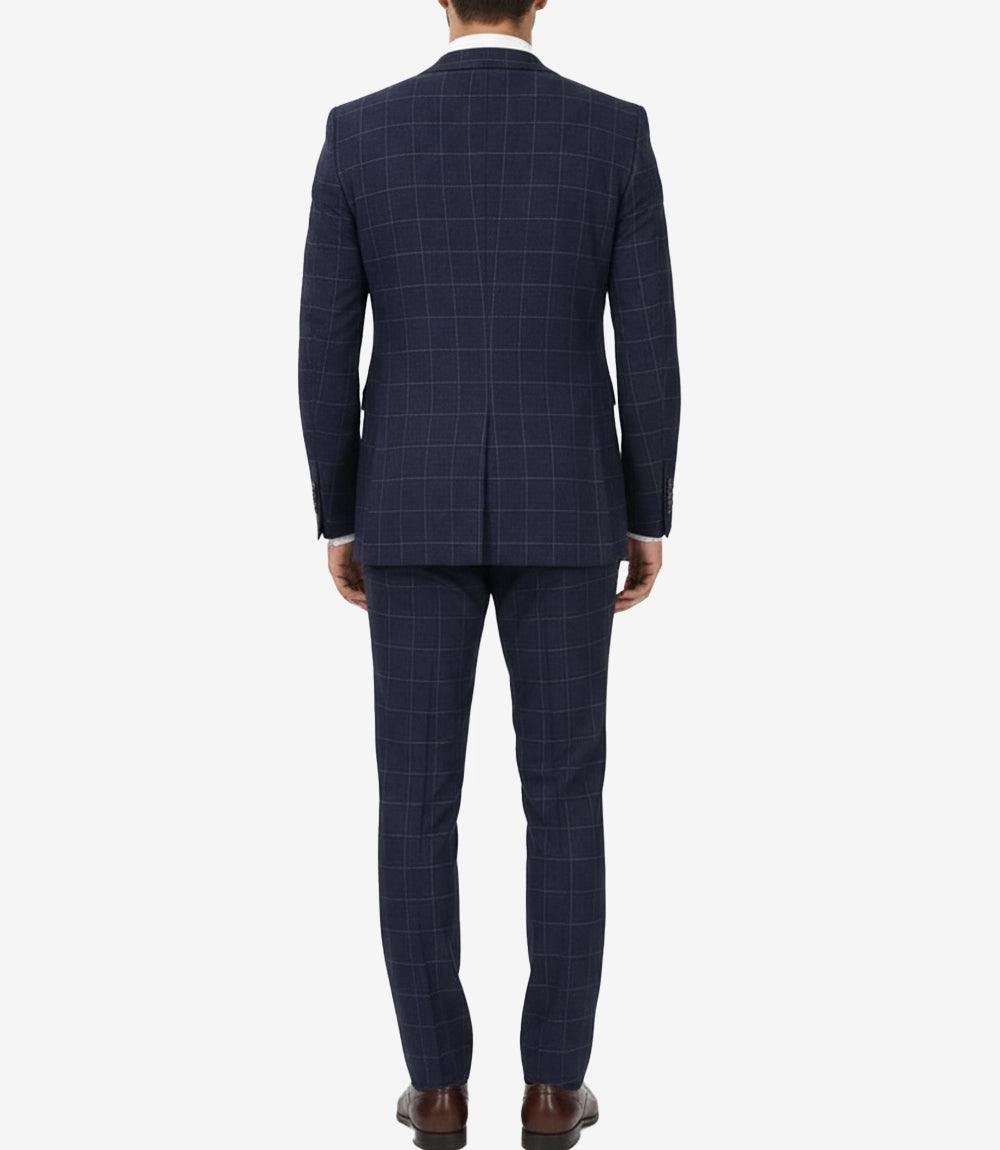 Men's Navy Blue Check 3-Piece Suit – 1920s Vintage-Inspired