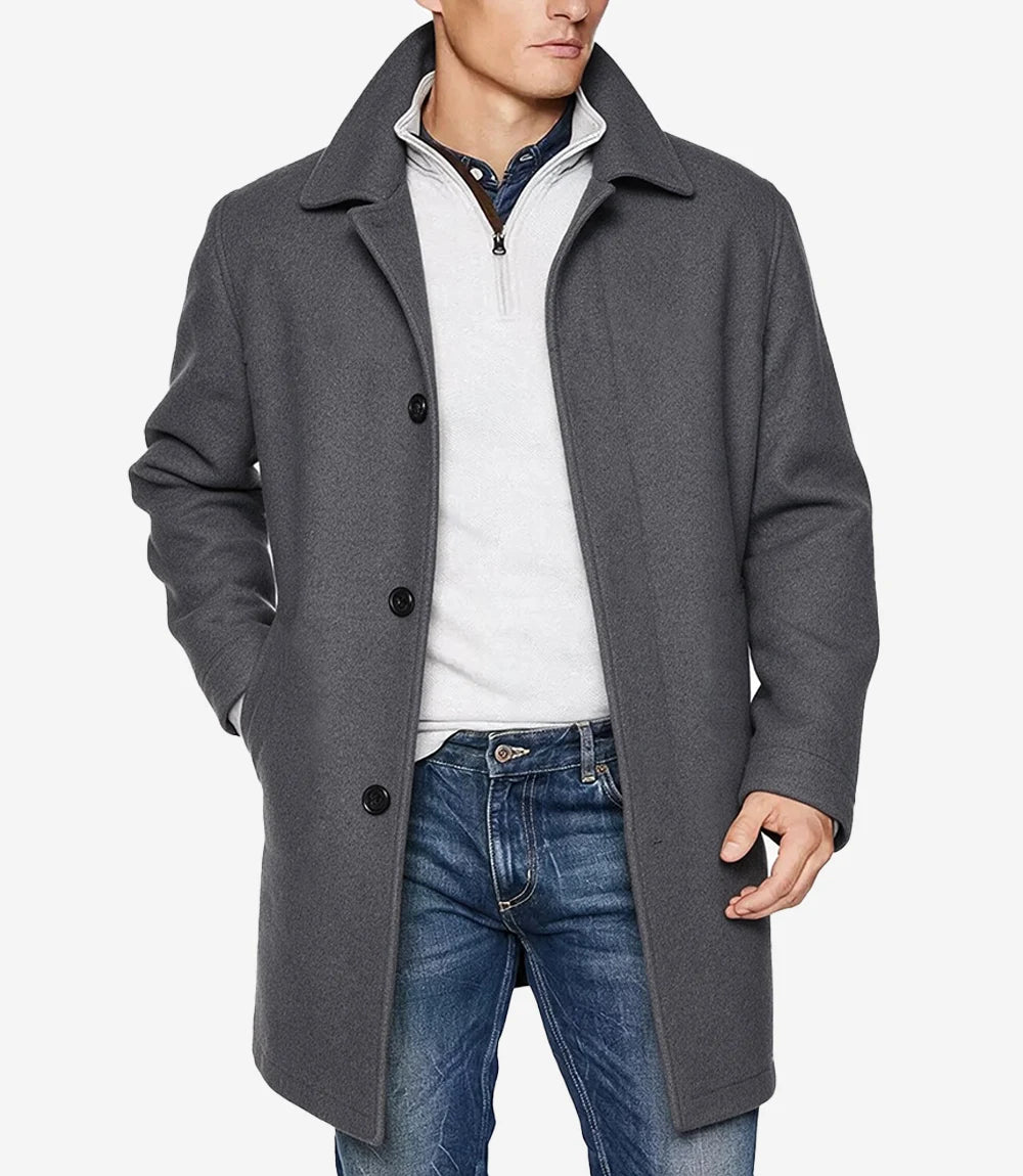 Armando Mens Grey Mid Length Wool Overcoat