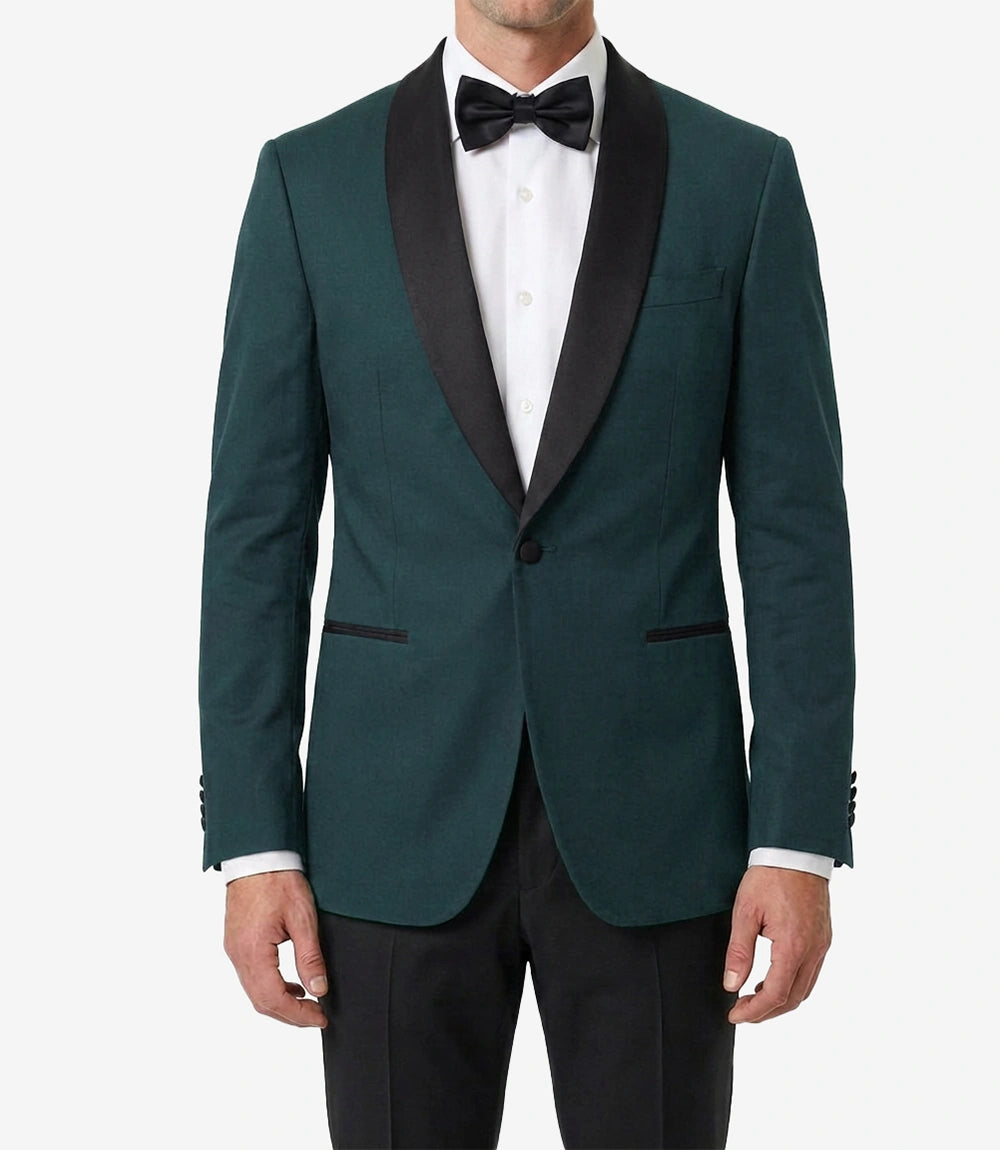 Men’s Green Tuxedo Jacket with Black Satin Shawl Lapel