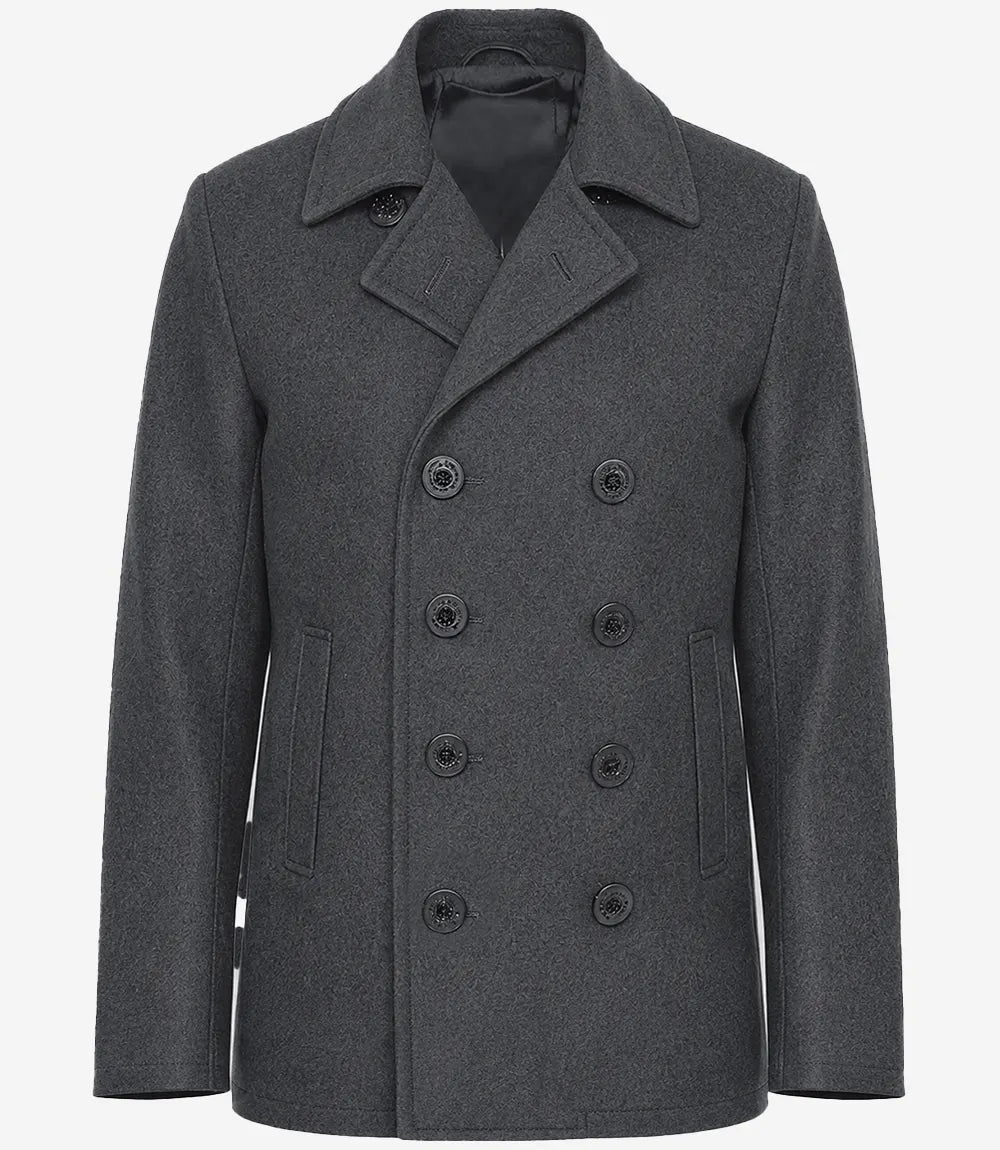 Gosett Men's Grey Double Breasted Wool Coat - Grey