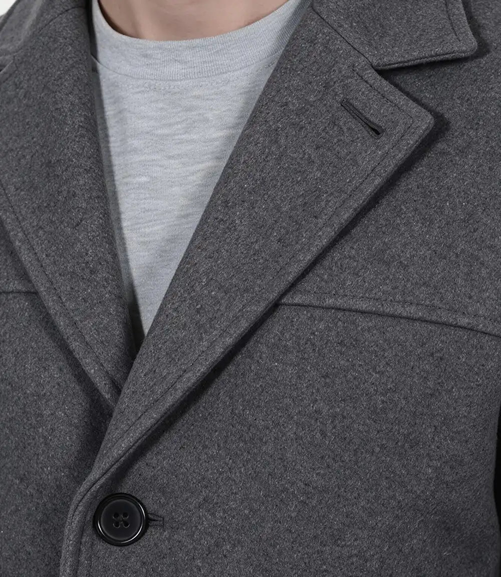 Men’s Single-Breasted Grey Wool Coat – Modern Fit - Grey - view 3