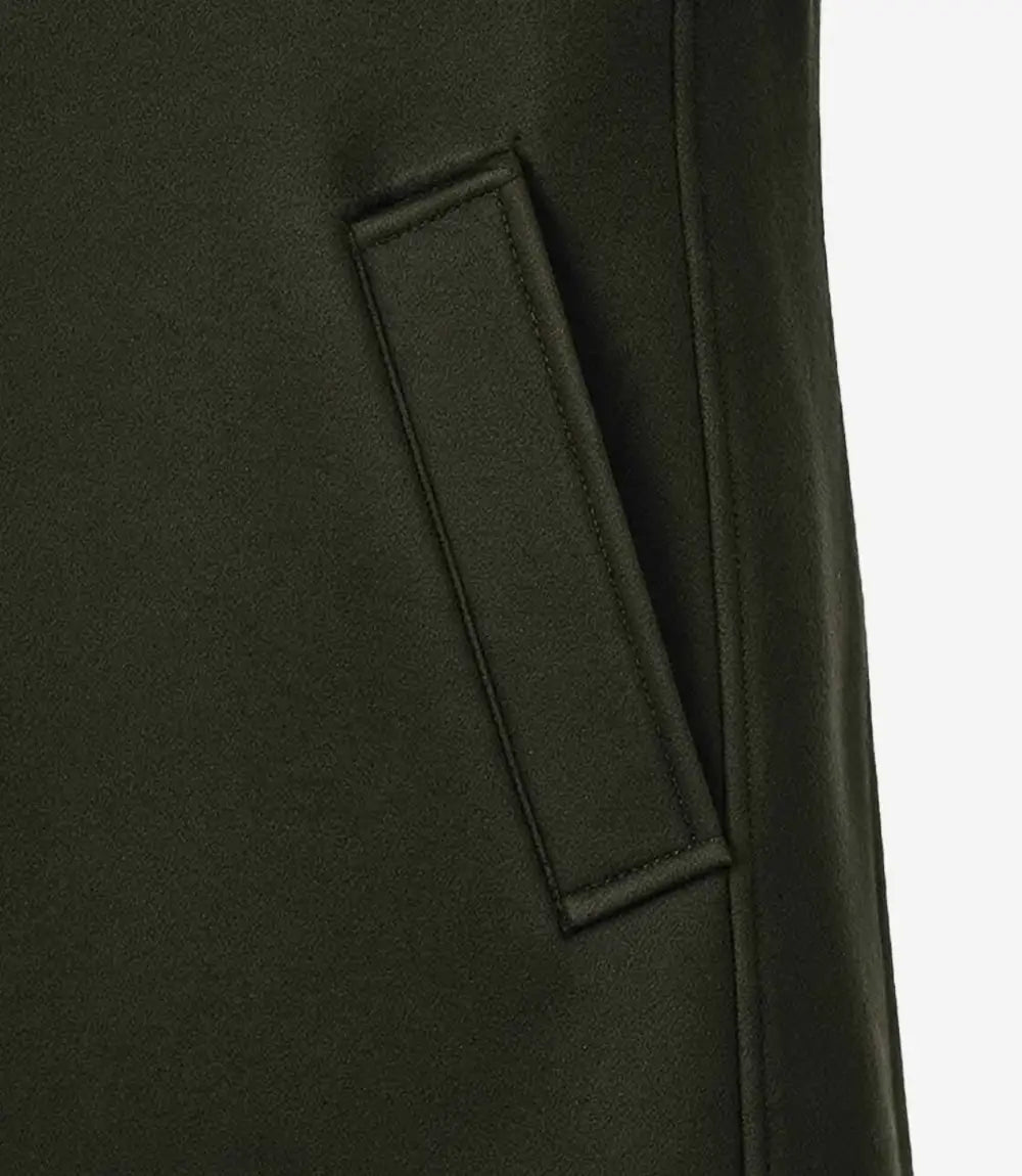 Men’s Single-Breasted Olive Green Wool Coat – Modern Fit - Olive Green - view 3
