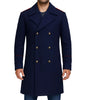 Men's Navy Blue Wool Coat – Double-Breasted