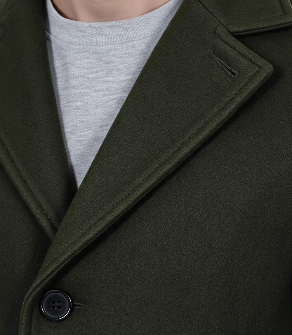 Men’s Single-Breasted Olive Green Wool Coat – Modern Fit - Olive Green - view 4