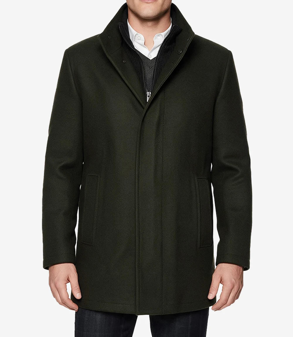 Rafferty Men’s Olive Green Wool Car Coat – Modern Fit - Olive Green