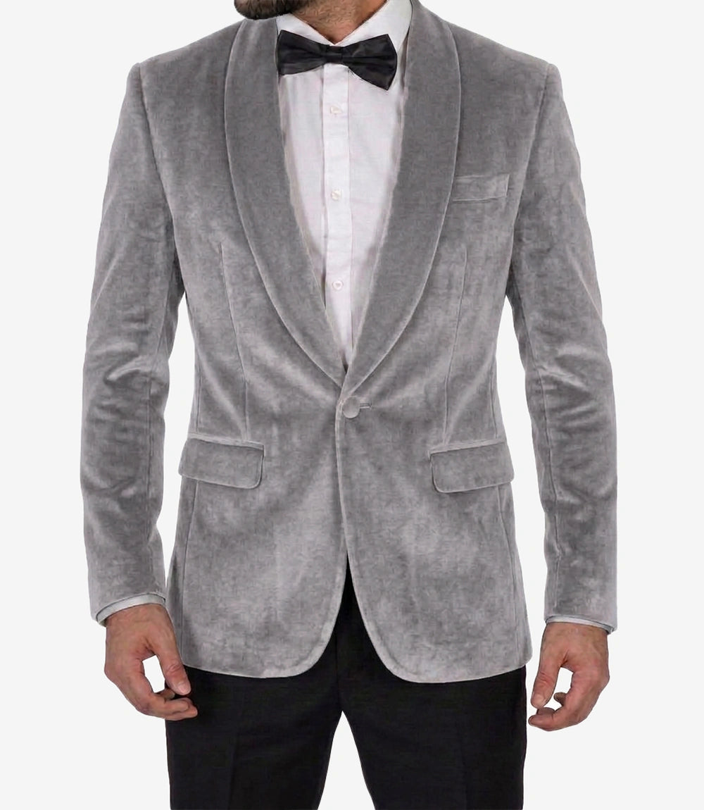 Men's Shawl Lapel Light Grey Premium Velvet Tuxedo Suit