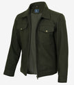 Men's Olive Green Wool Utility Jacket - Zip Closure