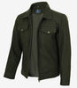 Men's Olive Green Wool Utility Jacket - Zip Closure