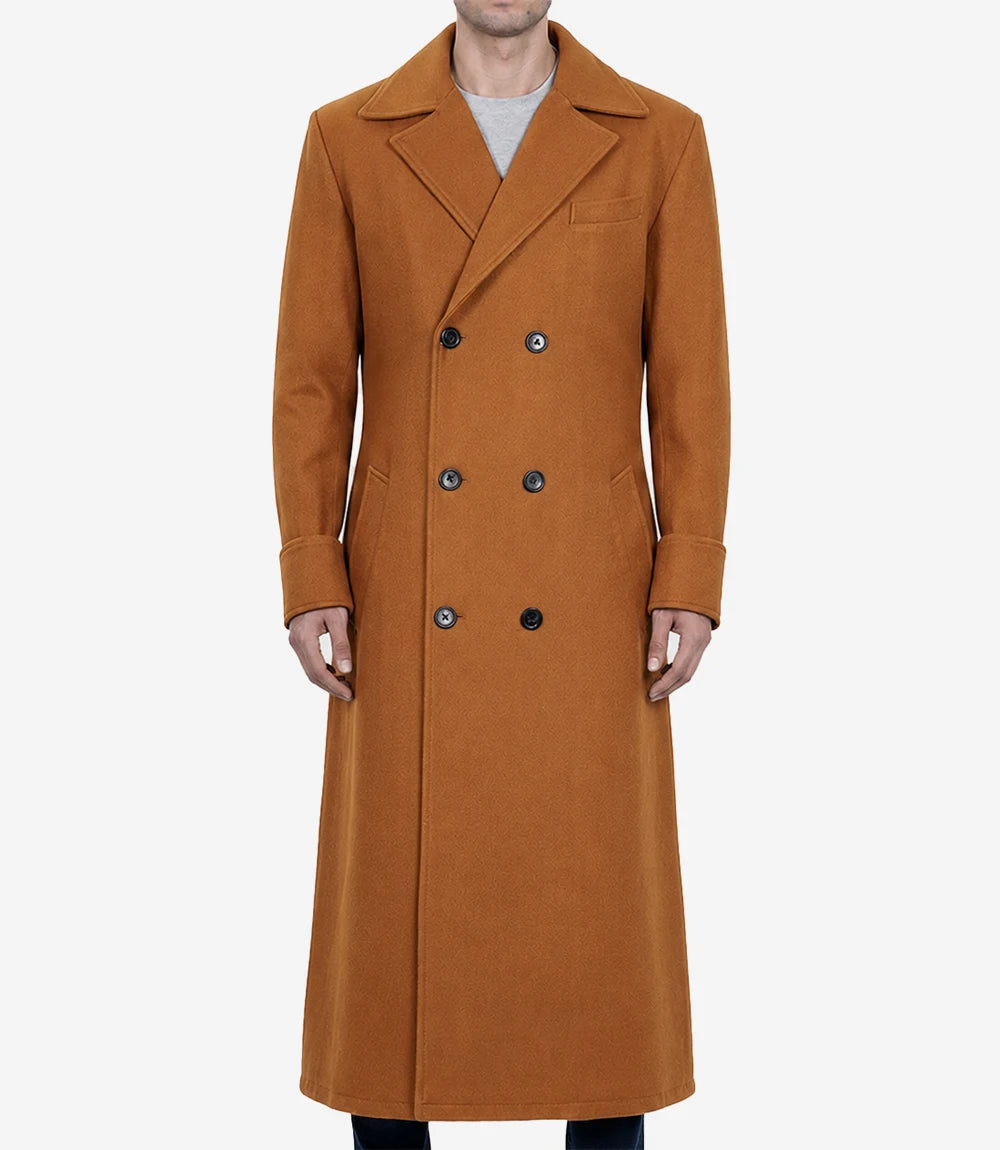 Men’s Rust Double-Breasted Wool Coat - Rust