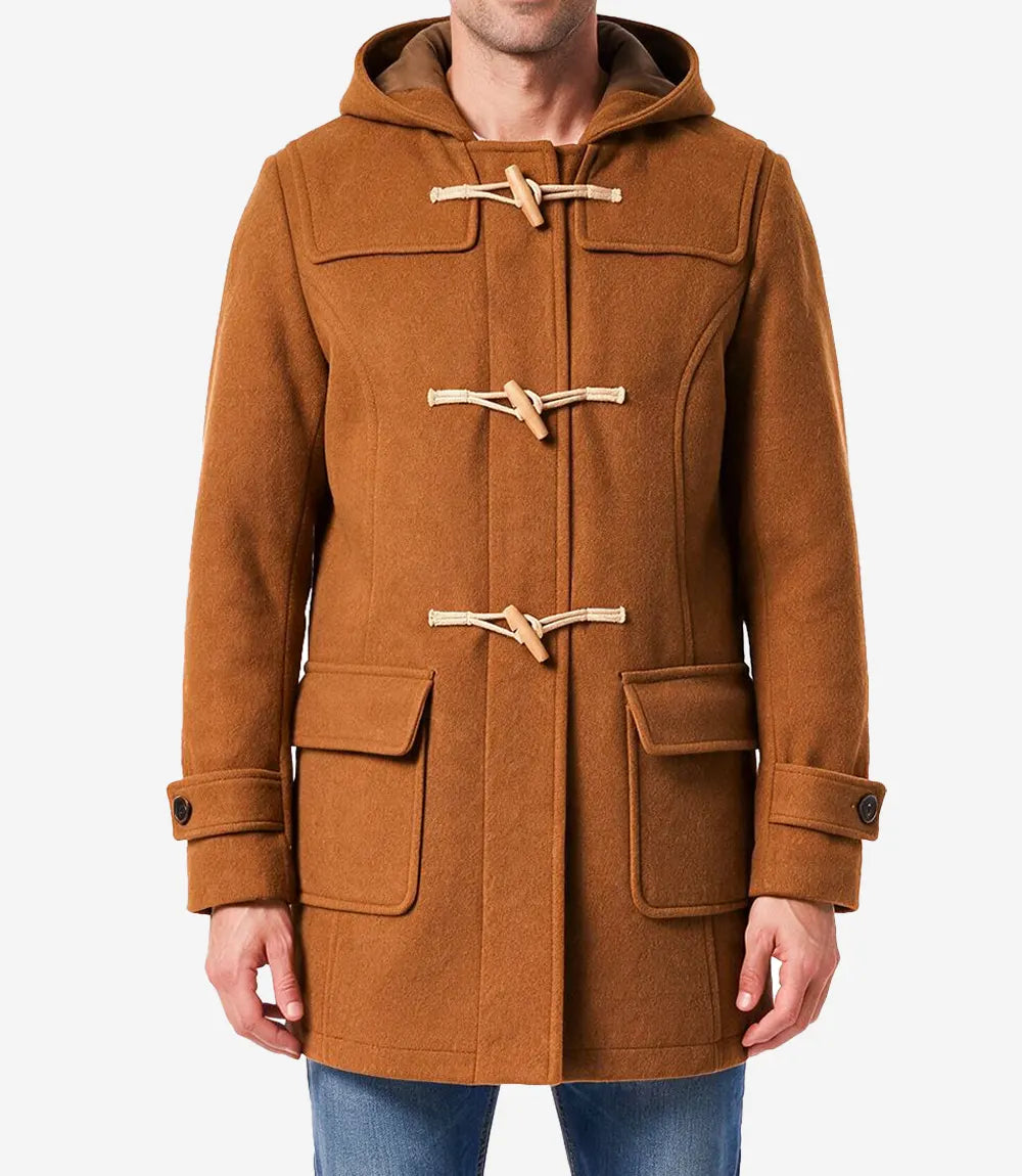 Suzanne Men’s Rust Hooded Duffle Wool Coat - Rust