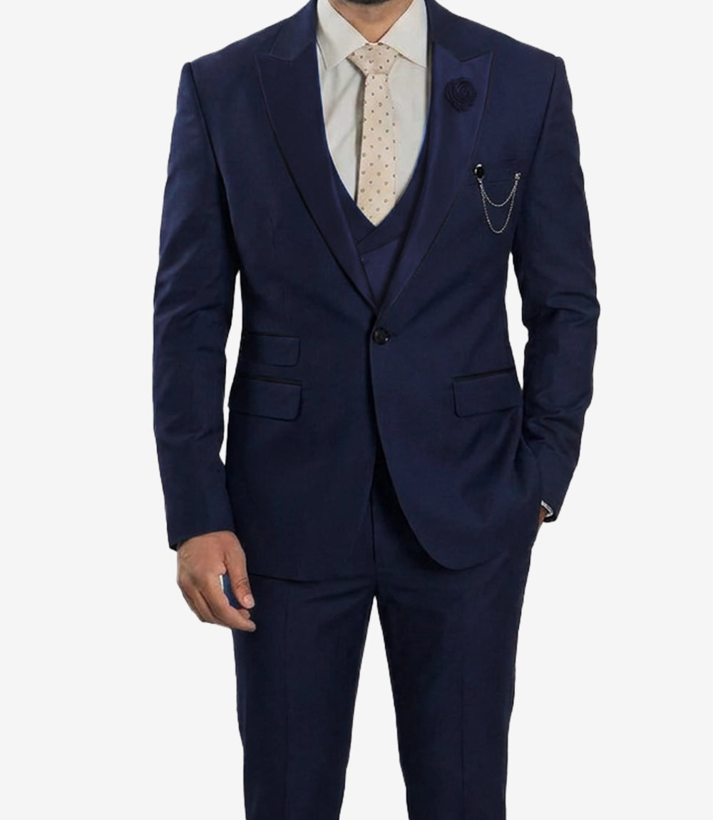 Morgan Slim Fit Peak Lapel 3-Piece Blue Men’s Suit