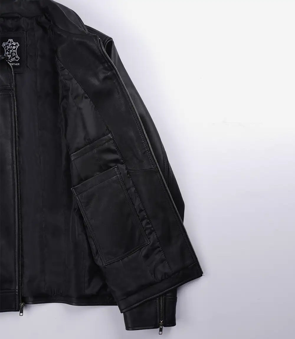 Mark Men's Black Leather Shirt Collar Jacket