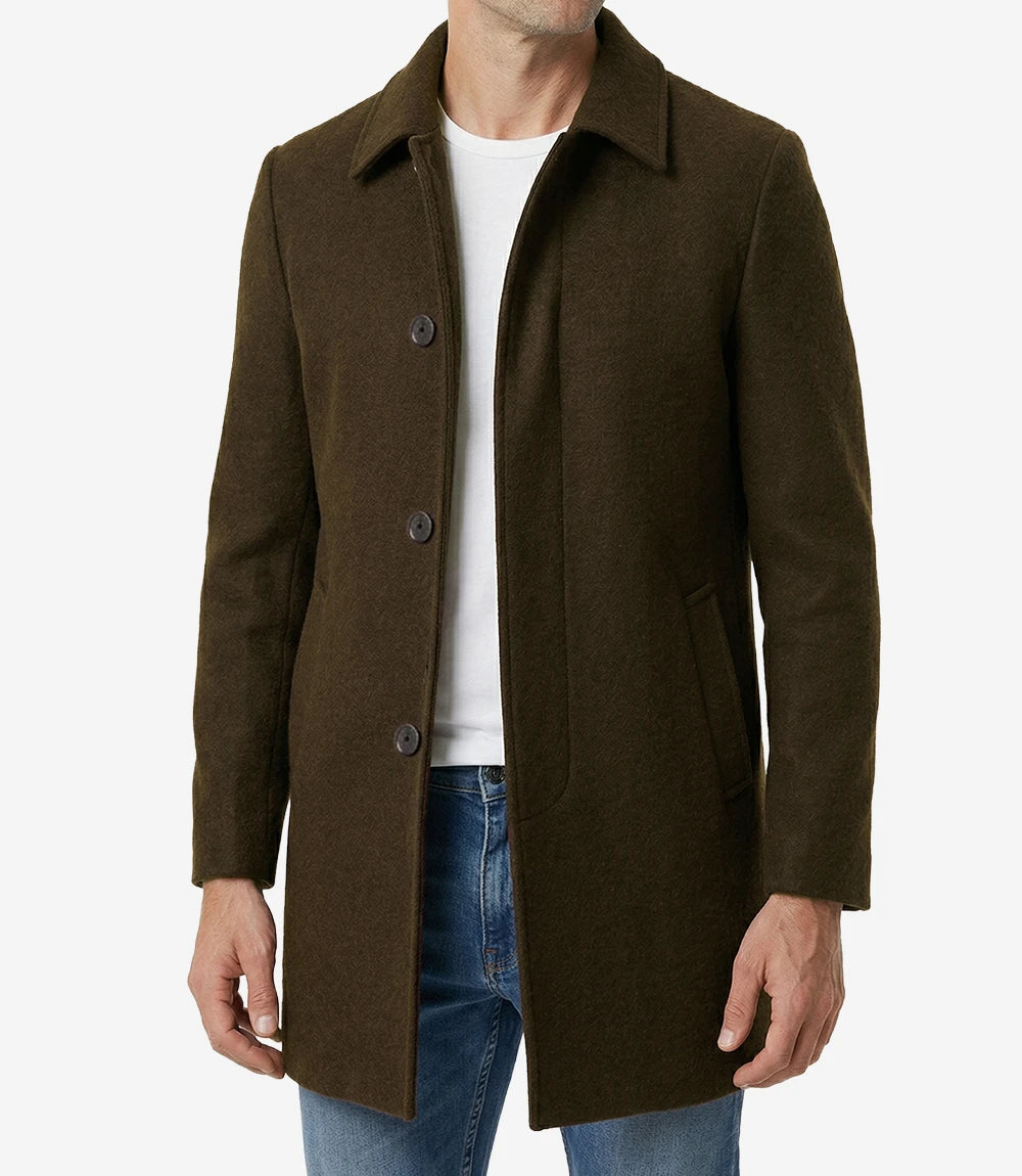 Armando Mens Classic Brown Mid Length Wool Overcoat