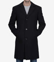 Men's Single-Breasted Black Wool Coat – Modern Fit