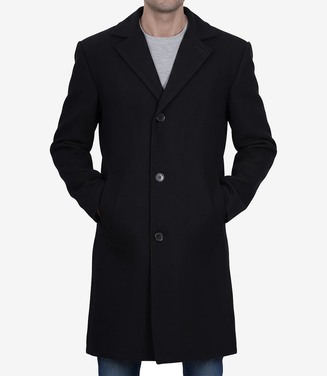 Men's Single-Breasted Black Wool Coat – Modern Fit