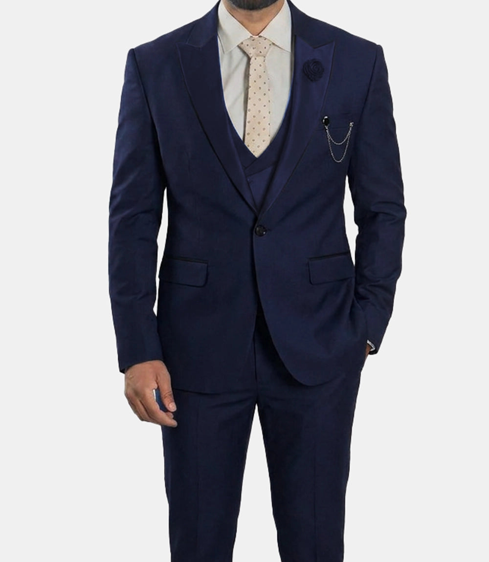 Morgan Slim Fit Peak Lapel 3-Piece Blue Men’s Suit