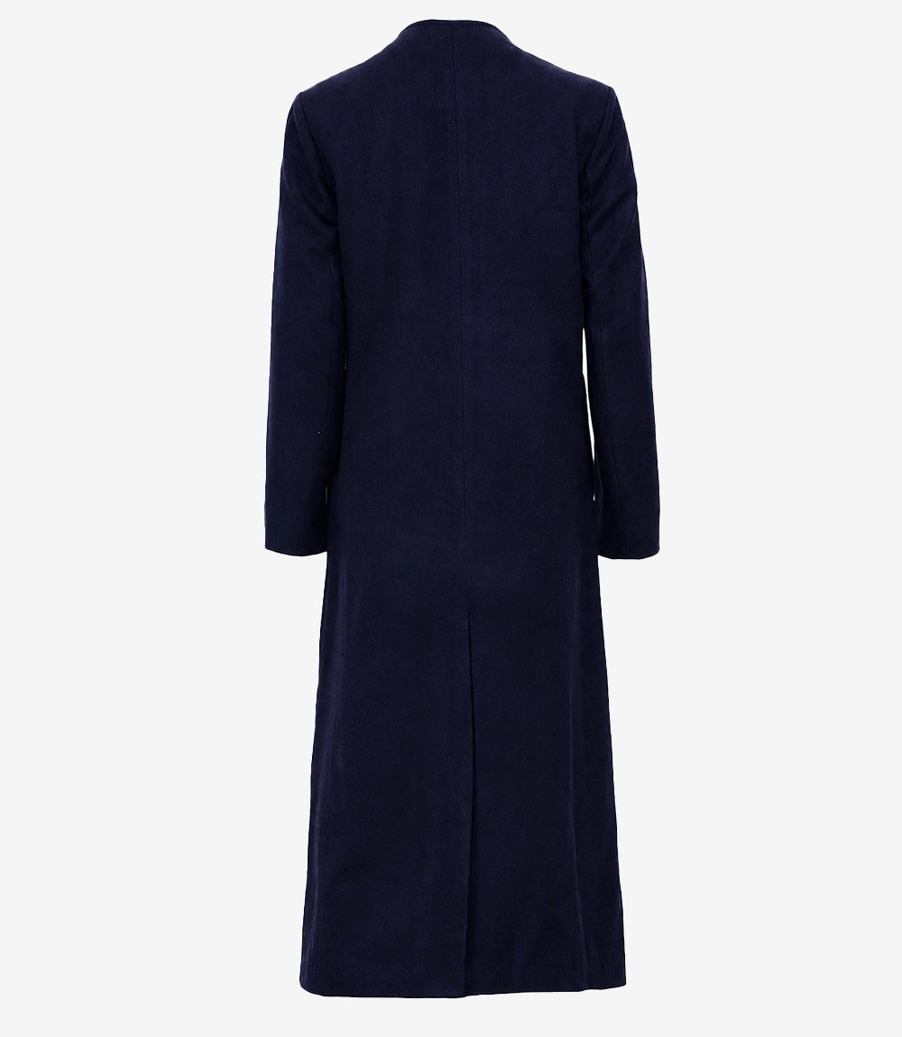 Rosario Runway: Women's Collarless Navy Blue Wool Coat - Blue - view 4