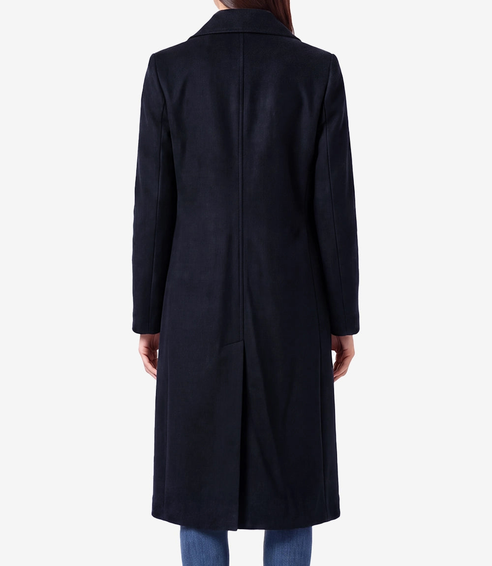 Womens Blue Wool Blend Longline Coat – Single Breasted 3 Button - Blue - view 4