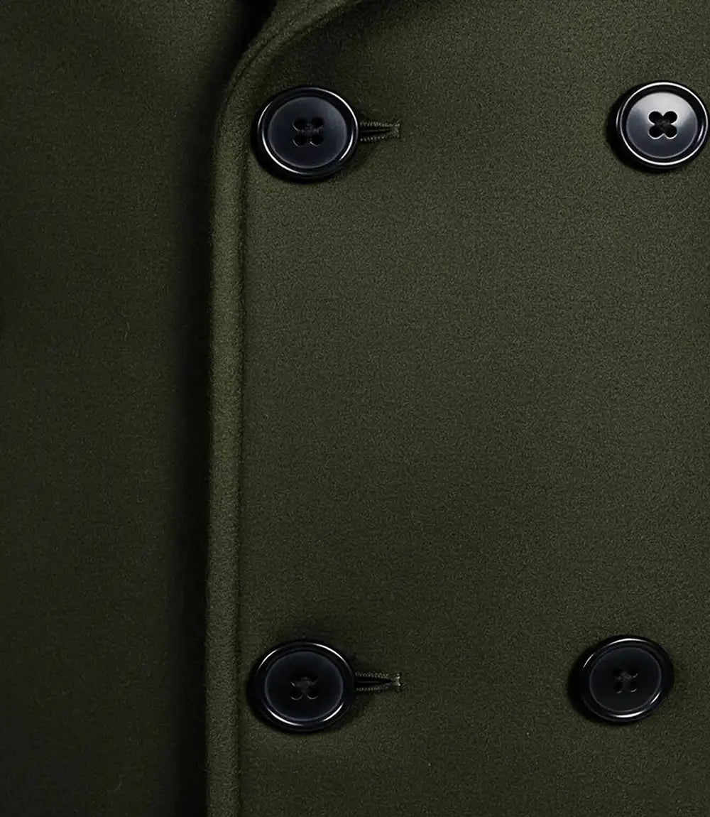 Kenney Men’s Double-Breasted Olive Green Wool Coat - Olive Green - view 6
