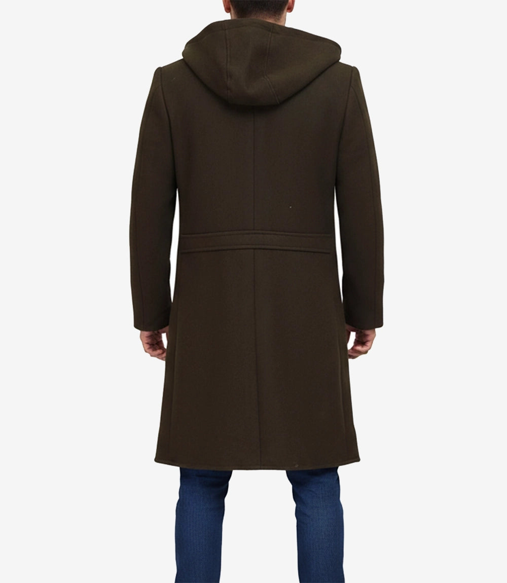 Delbert Mens Olive Green Hooded Wool Coat