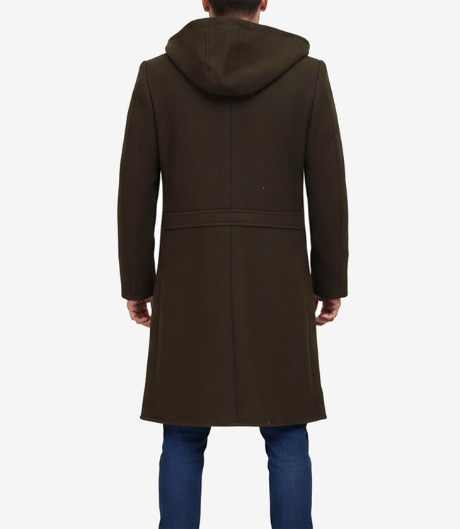 Delbert Mens Olive Green Hooded Wool Coat