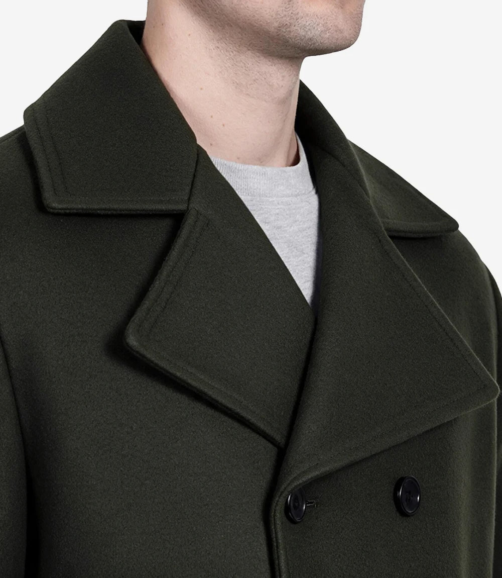 Kenney Men’s Double-Breasted Olive Green Wool Coat - Olive Green - view 7