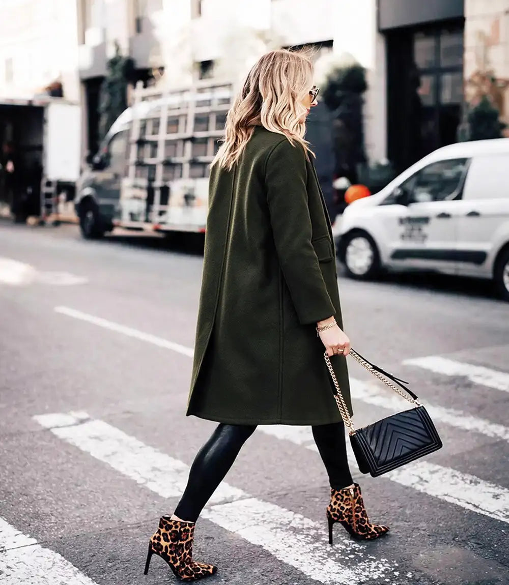 The Classicist: Women's Double-Breasted Wool Coat in Olive Green