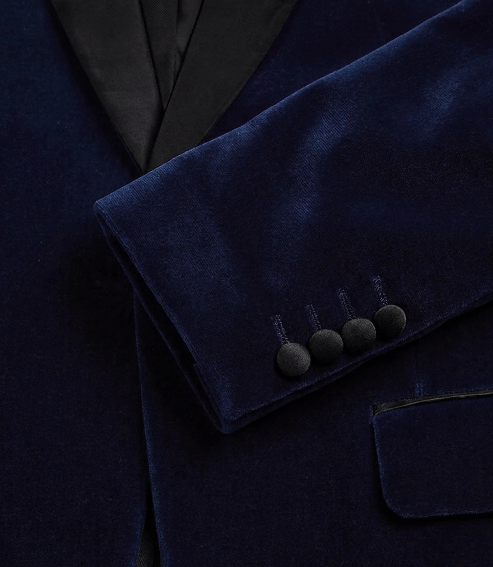 Men's Premium Dark Blue Velvet Tuxedo Jacket - Peak Lapel