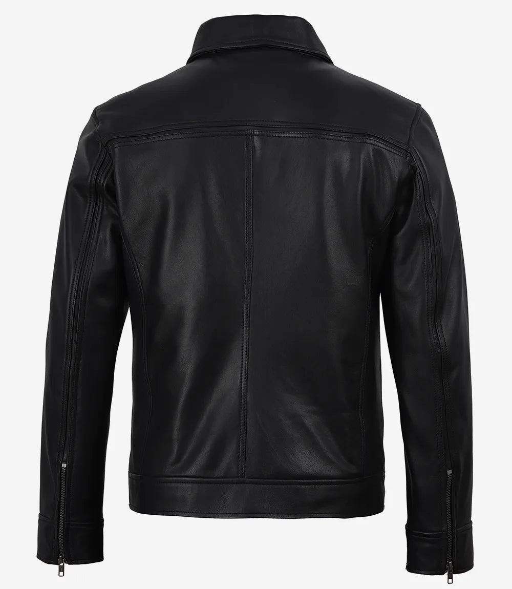 Mark Men's Black Leather Shirt Collar Jacket